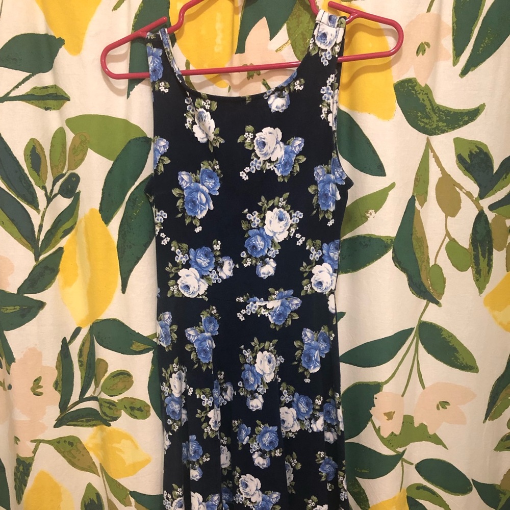 Dark blue floral tie-back skater dress